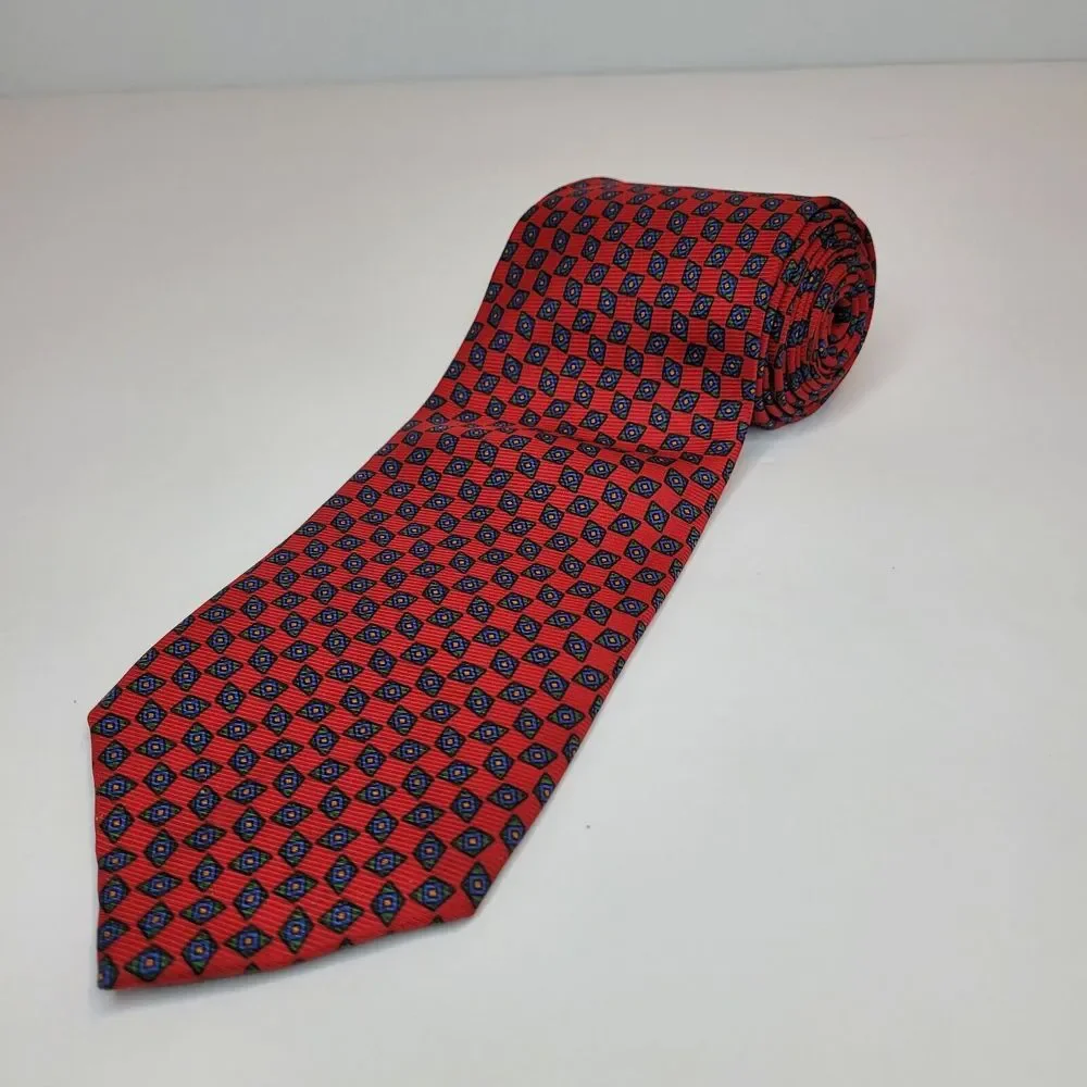 Lauren Ralph Lauren Green Label Silk‎ Tie, Made In USA, Dark Red, Blue